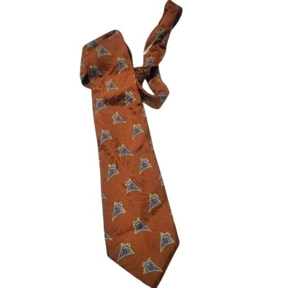 Pierre Balmain Paris Silk Tie Rust Orange Geometric Crest Hand Made Italy Mens